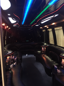 the poutside of a black party bus